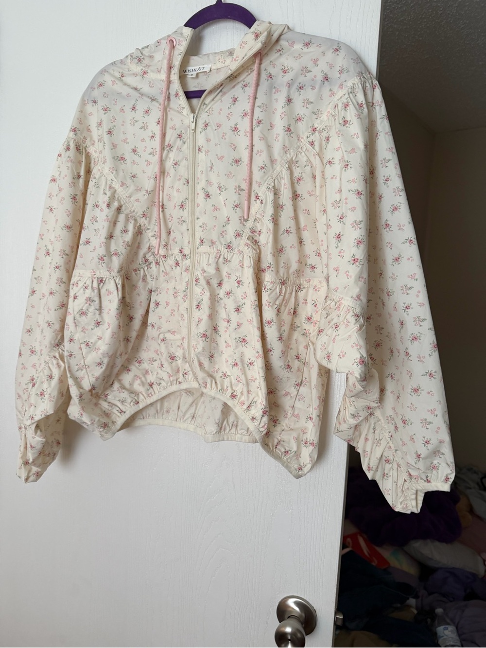 Wishlist Cream Bomber Jacket with Pink Floral Print